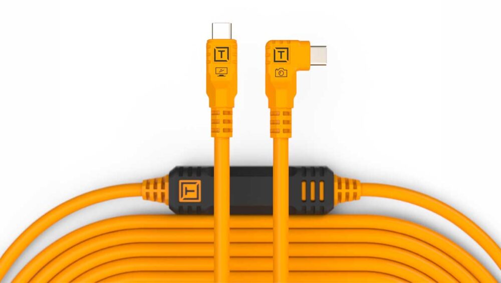USB-C to USB-C 31' (9.4m) Straight to Right Angle Cable Orange